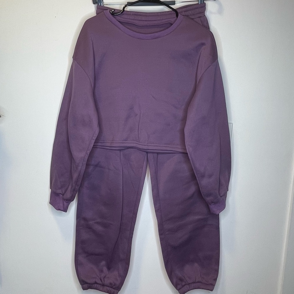 Shein Purple Fleece Crop Sweater And Joggers Set Size L (8/10) - Picture 6 of 7